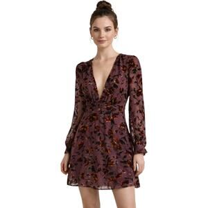ASTR the Label Vivian Burnout Burgundy Floral Velvet Mini Dress Size XS